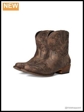 Roper Womens Short Stuff Embroidery Snip Toe Casual Boots Ankle Low Heel 1-2"